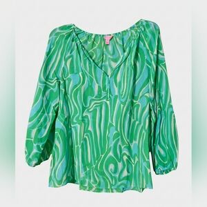 Lilly Pulitzer Green & Aqua Swirl Peasant Top